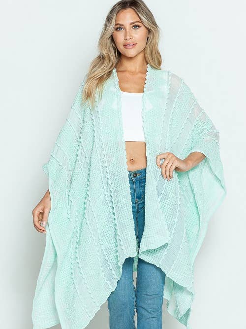 Justin & Taylor - Wholesale Kimono - Women's - Puffer-Up | Soft Textured Cover-Up Kimono With Pom Detail57