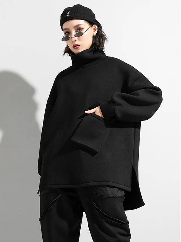 BLACK Thicken High-Neck T-Shirts Sweatshirt Tops for wholesale on Faire