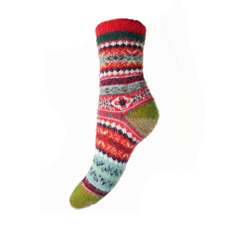 Chaussettes en mélange de laine à motifs rouges et verts pour la vente par GEMJAR LTD