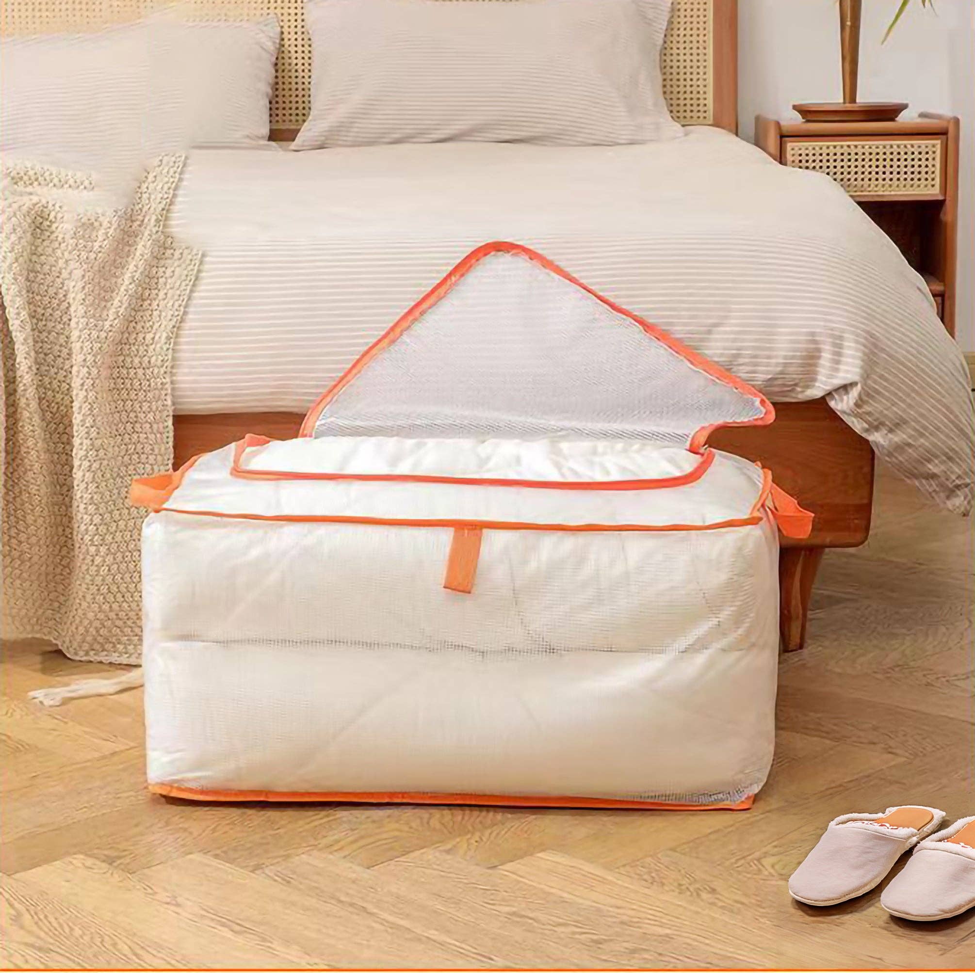 FIXTUREDISPLAYS - Wholesale Storage Bag - Clothes Storage Bags Clear Grid PVC and Orange Zipper Edge Sweater Storage Bags 220093