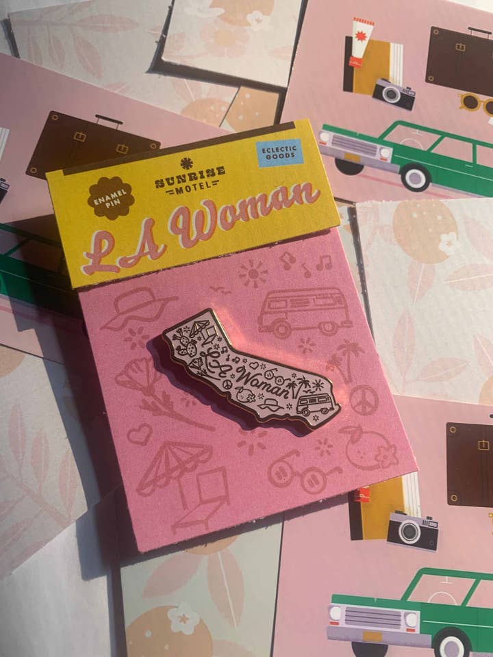 LA Woman Enamel Pin for wholesale by sunrise motel