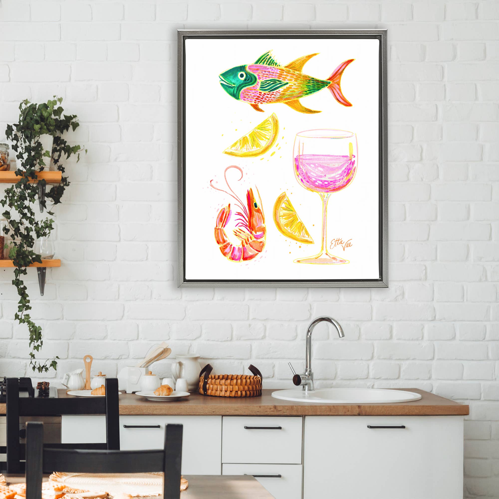 Stupell Industries - Vente Enseigne murale - Art mural encadré - Fruits de mer et vin d'été5