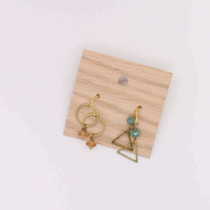 Seeds - Wholesale Dangle Earrings - Double Mini Earrings | Stones + Beads + Brass Shapes2
