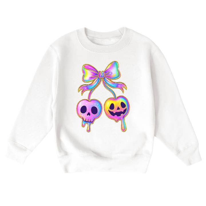 Pastel Skull And Pumpkin Youth Halloween Sweatshirt for wholesale by Mama and Littles Apparel