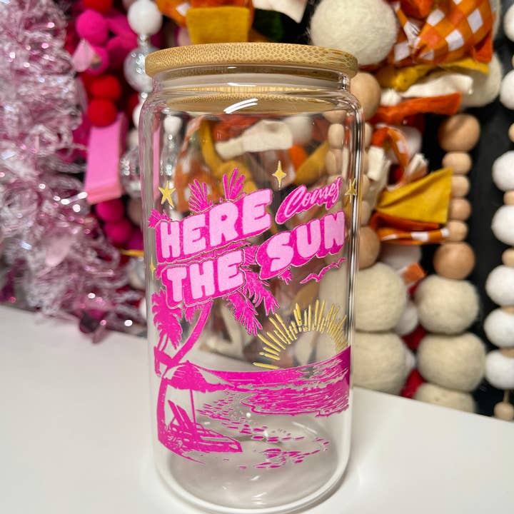 Aí vem a caneca de café em lata de vidro Sun Pink Beach por atacado de Crafty Pynk Scorpion