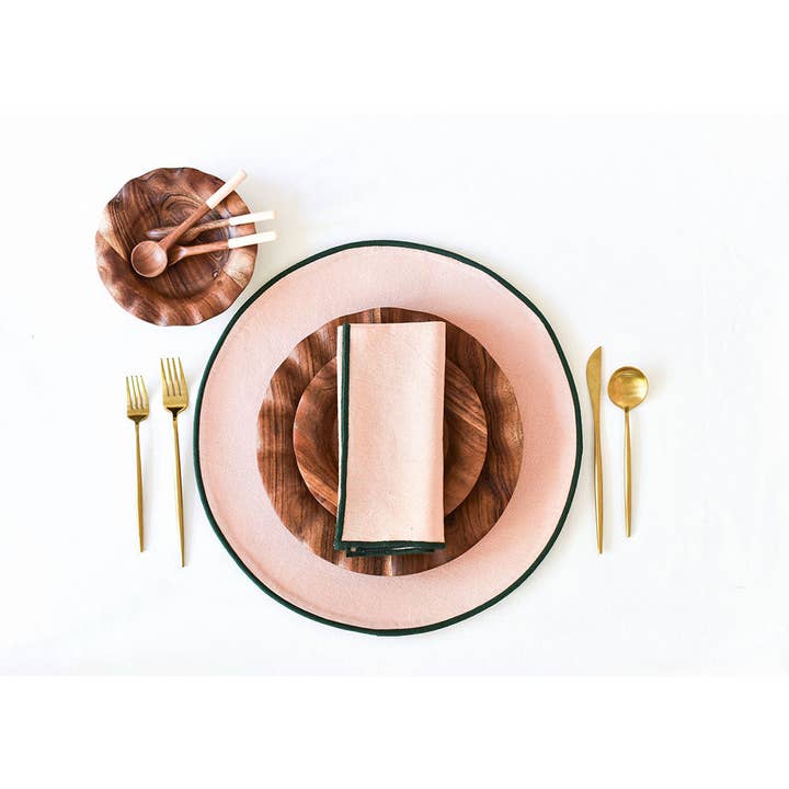 Coton Colors - Wholesale Placemat - Blush and Pine Color Block Round Placemat Set of 4