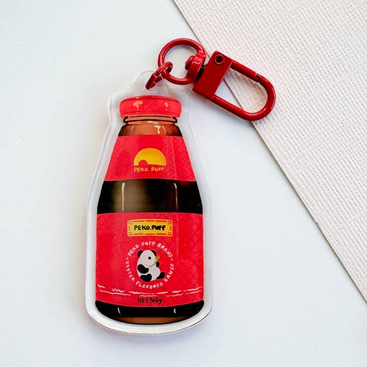 Oestersaus Dubbelzijdige Acryl Sleutelhanger met Epoxy voor wholesale door PekoPuff