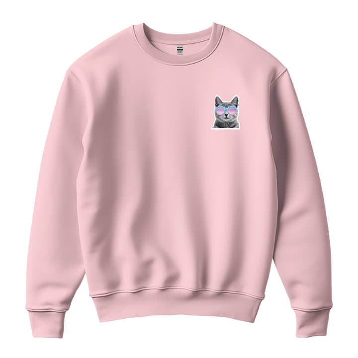 Fashion City - Venta al por mayor Sudadera estampada - Unisex - Sudadera de forro polar con estampado de logo de gato divertido con gafas de sol