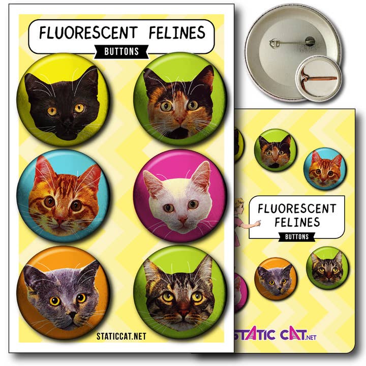 Fluorescerende Katten (6-Pack) – Speldjes voor wholesale door Static Cat Studio