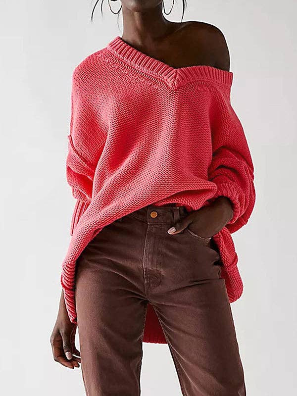 VividLux – wholesale Knitted jumper – Women′s – Long Sleeves Loose Solid Color Velvet V-Neck Pullovers Sweater Tops13