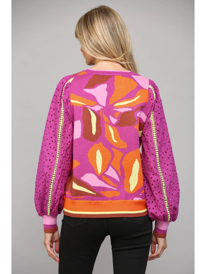 FATE - Wholesale Knit Sweater - Women's - CONTRAST LACE SLV JACQUARD SWEATER FW10014