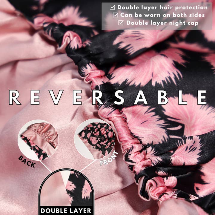 Nochka - Wholesale Sleep cap / bonnet – women's - Vintage Pink Print Reversible Bonnet with Ties3