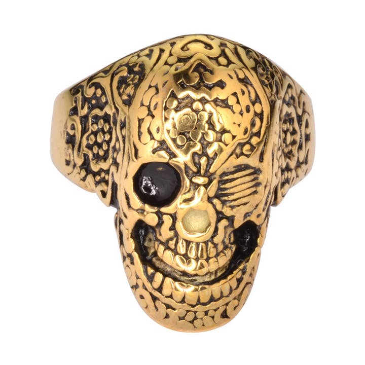 SK1752 Tattoo's Gone Wild, anello da uomo in acciaio inossidabile placcato in oro, gioiello per motociclisti per la vendita all'ingrosso da parte di Heavy Metal Jewelry