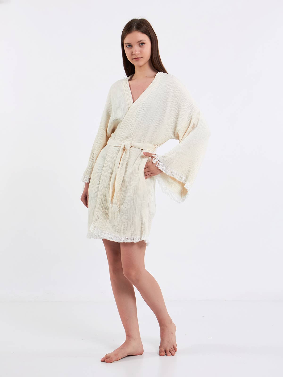 Yaz Concepts - Wholesale Kimono - Women's - White Bride Script Bridal Party Get Ready Short Kimono Robe 3