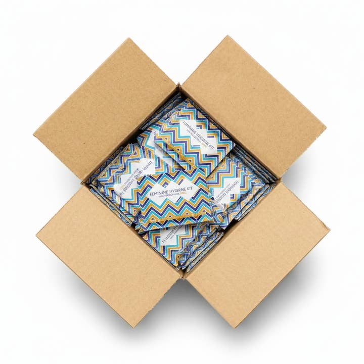 Menstruatieschijfset met verband, doekjes en handdesinfecterend middel – compacte essentiële menstruatieproducten voor onderweg (Zig Zag) voor wholesale door Kit U Safe