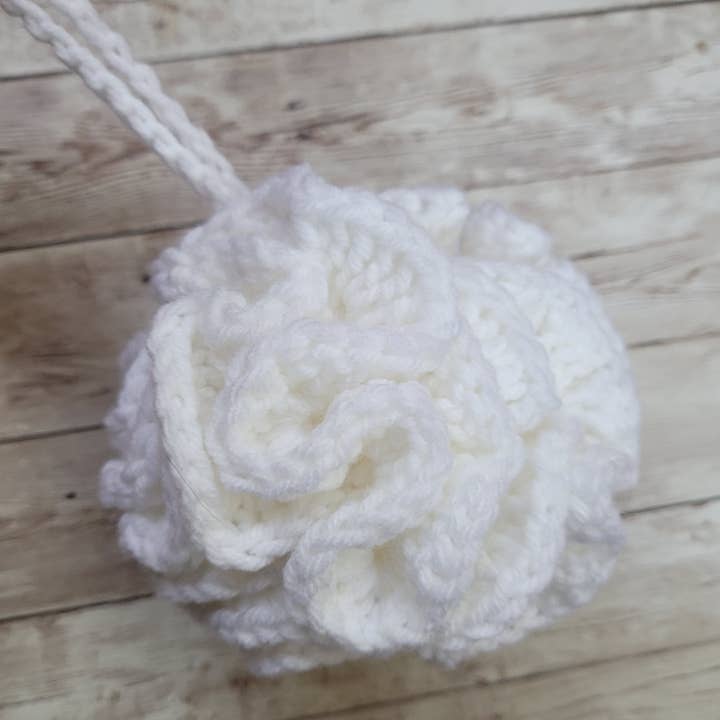 White Shower Puff Bath Sponge for wholesale by Kilted Suds