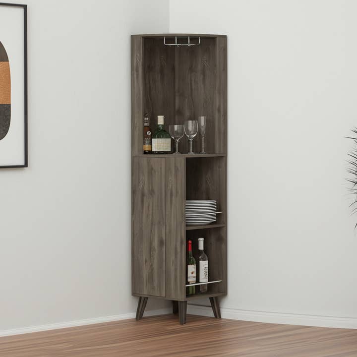 Armário de Bar de Canto em Madeira Castanha Escura de 73" com Uma Gaveta por atacado de HomeRoots