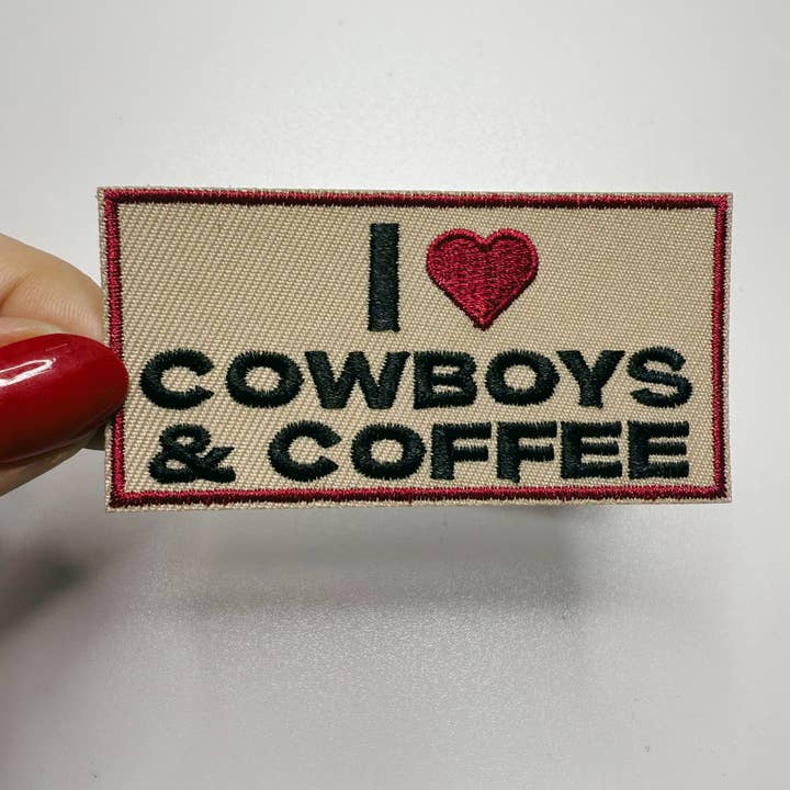 TEELUX - Wholesale Patch - 3" I Heart Cowboys & COFFEE - Embroidered Hat Patch3