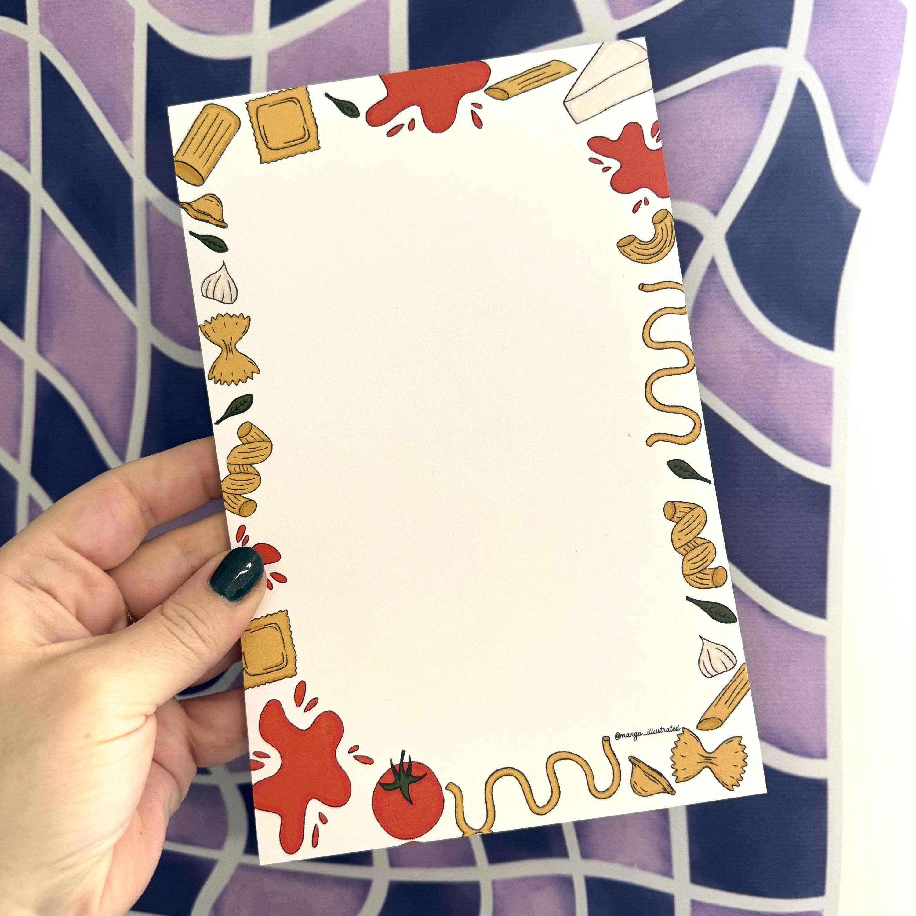 MangoIllustrated - Wholesale Notepad - Pasta Notepad – Italian Food Border, Gift for Foodies6