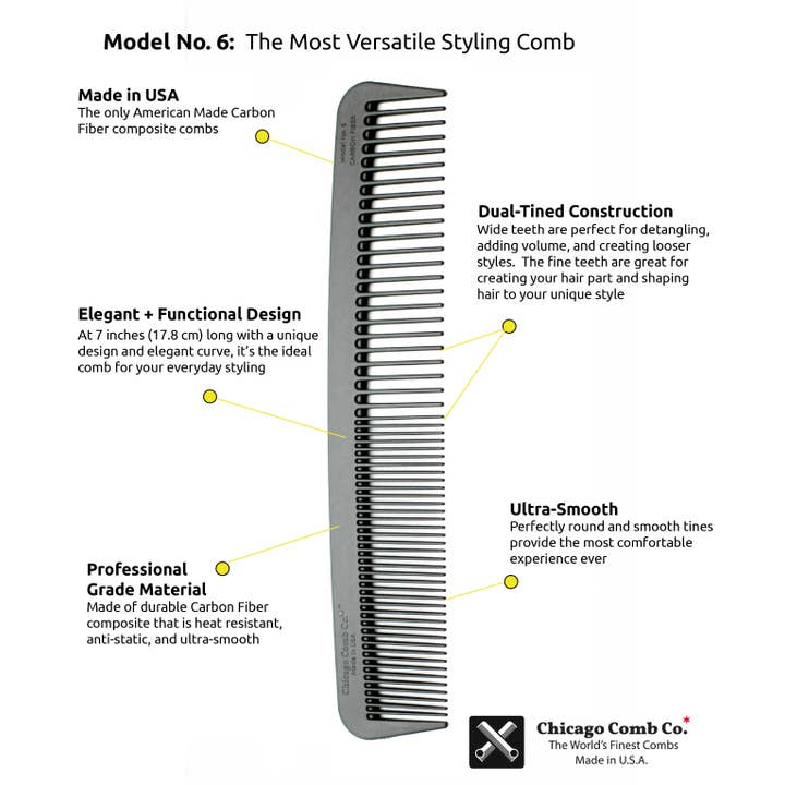 Chicago Comb Co. - Wholesale Hair brush/comb - Model No. 6 Carbon Fiber Comb2