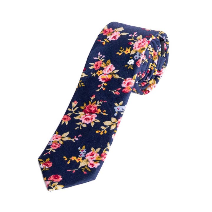 Navy Floral Skinny Tie for wholesale by Groomsman Gear