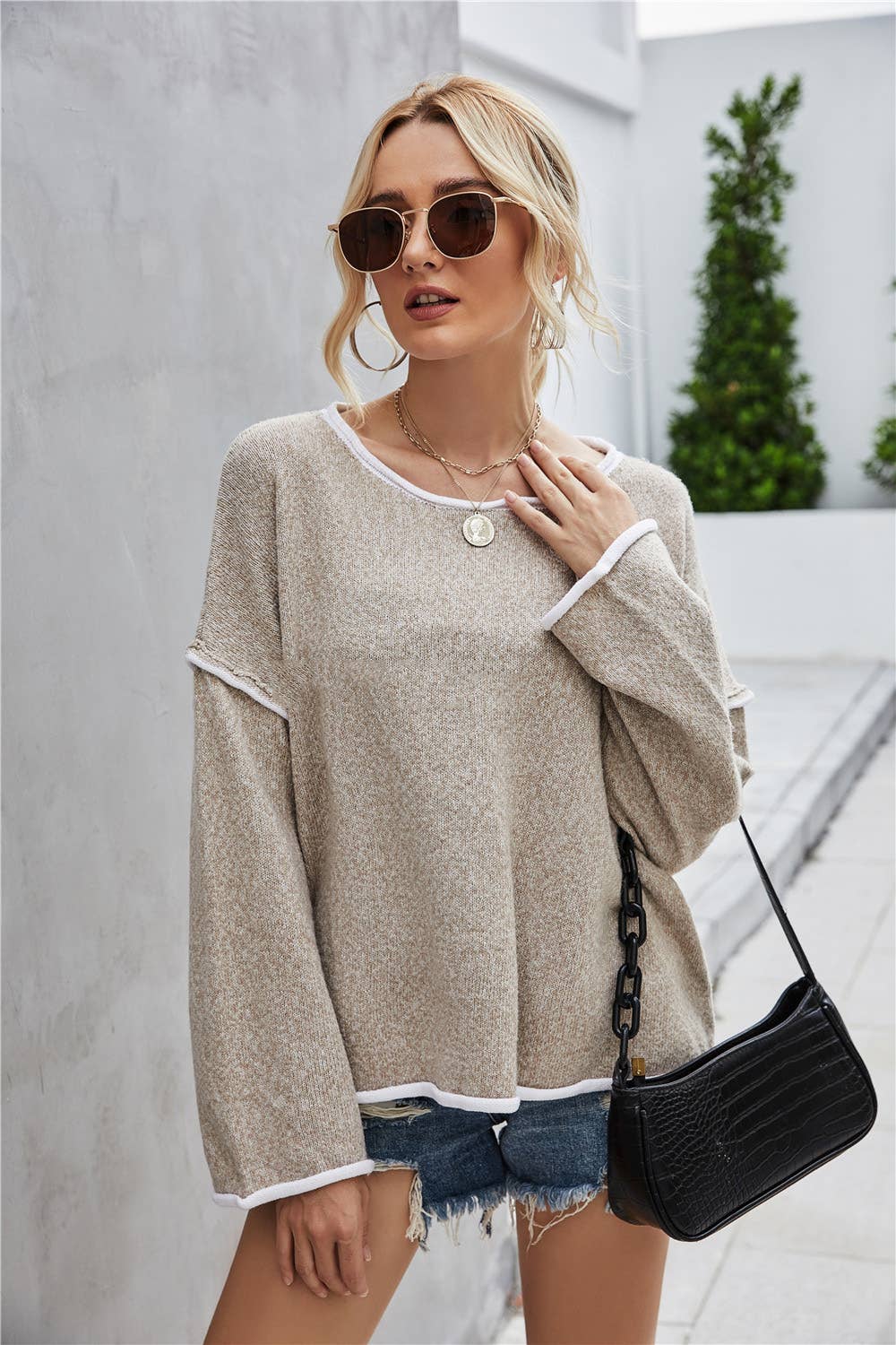 NINEXIS - Wholesale Knit Sweater - Women's - CWOSWL1043_Casual Crew Neck Pullover Long Sleeve Sweater0