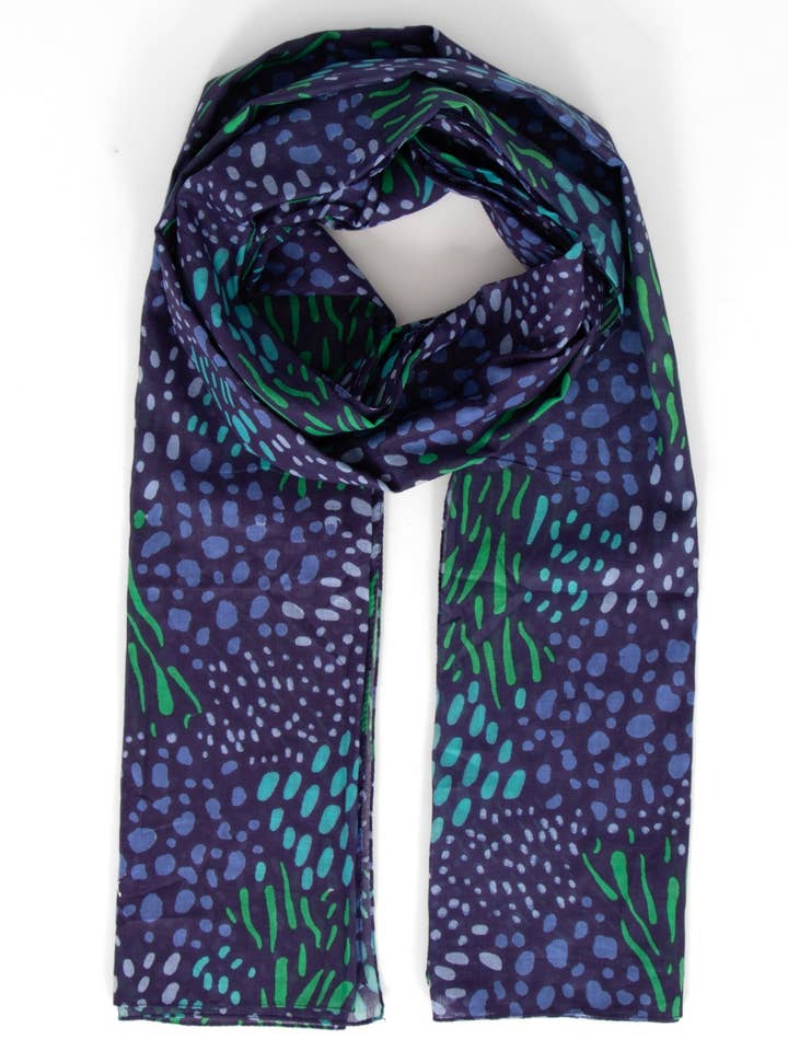 Lightweight Cotton Scarf - Navy, Spotted Abstract Print for wholesale by Sarta Accessories