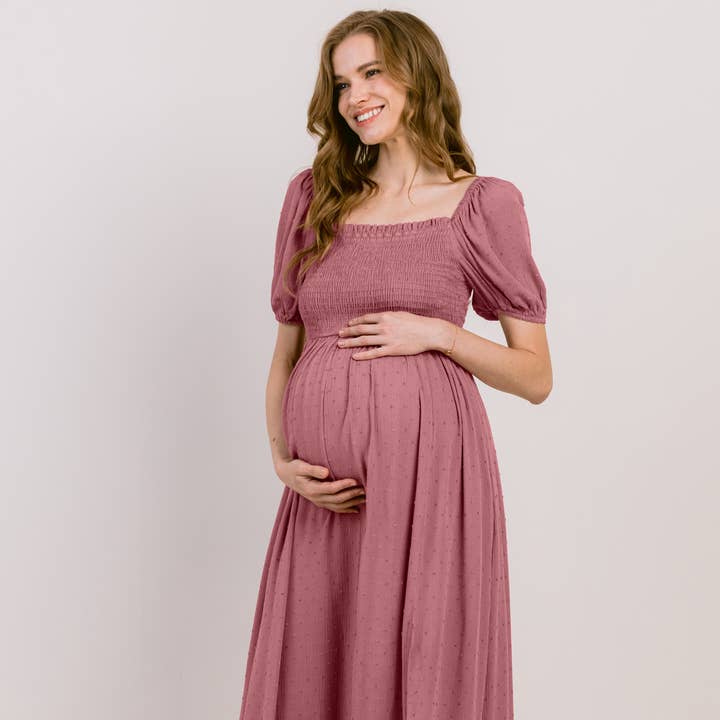 Vierkante Hals Pofmouw Zwangerschaps Maxi Jurk voor wholesale door Hello Miz