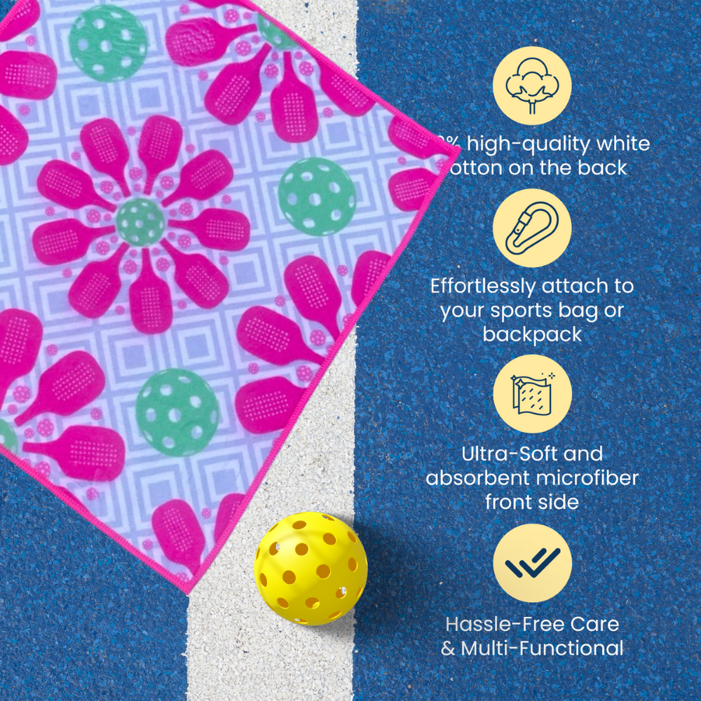 Born to Rally - Wholesale Sports towel - Pink Flower Pickleball Microfiber/Cotton Athletic Towel3