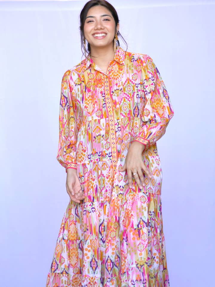 Robe Demi Ikat Or Multi pour la vente par Dolma