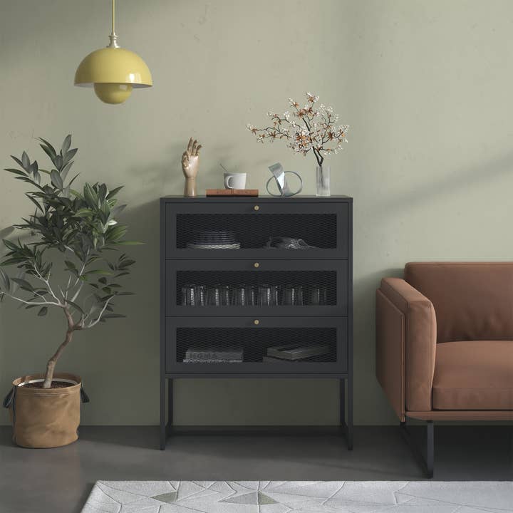 Glamour Home - Wholesale Cabinet - Bentley 41.34-inch Black Three Drawer Metal Cabinet7