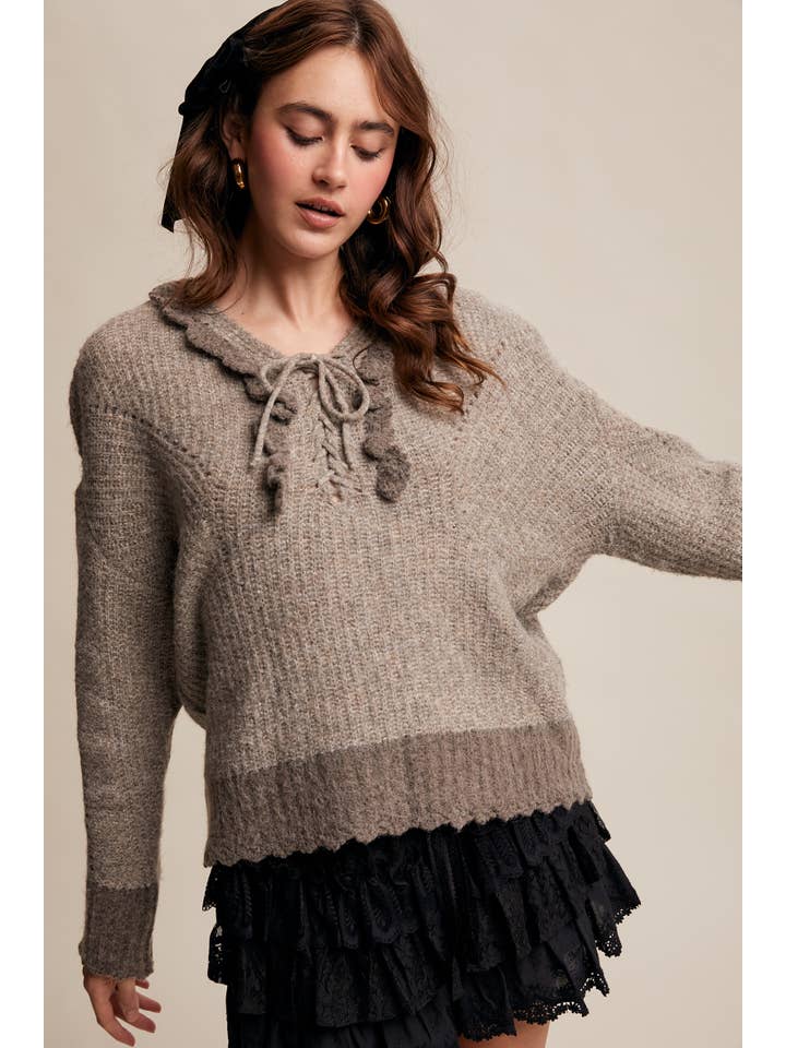 Listicle - Wholesale Knitted jumper – Women′s - Pom-Pom Trim Knit Sweater