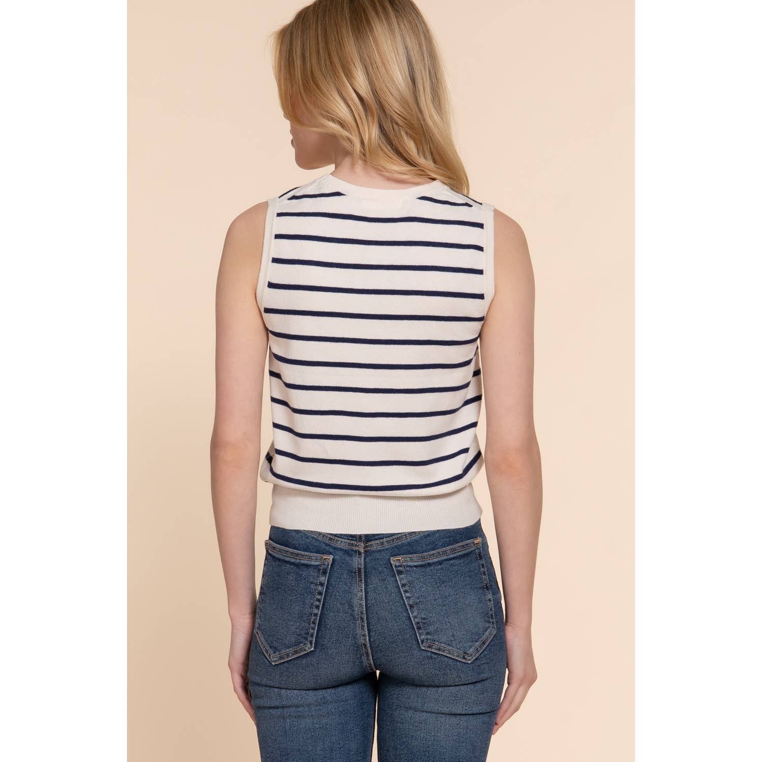 Apolline – Pulôver - Mulher por atacado – CAMISOLA DE PRIMAVERA COM RISCAS SEM MANGAS3