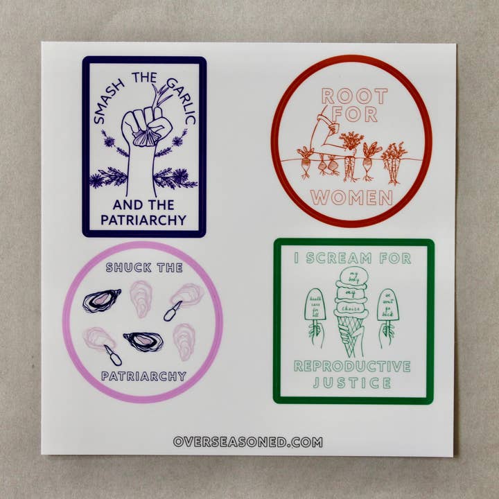 Overseasoned – wholesale Sticker – Feminist Foodie Sticker Sheet - foodie feminist artwork