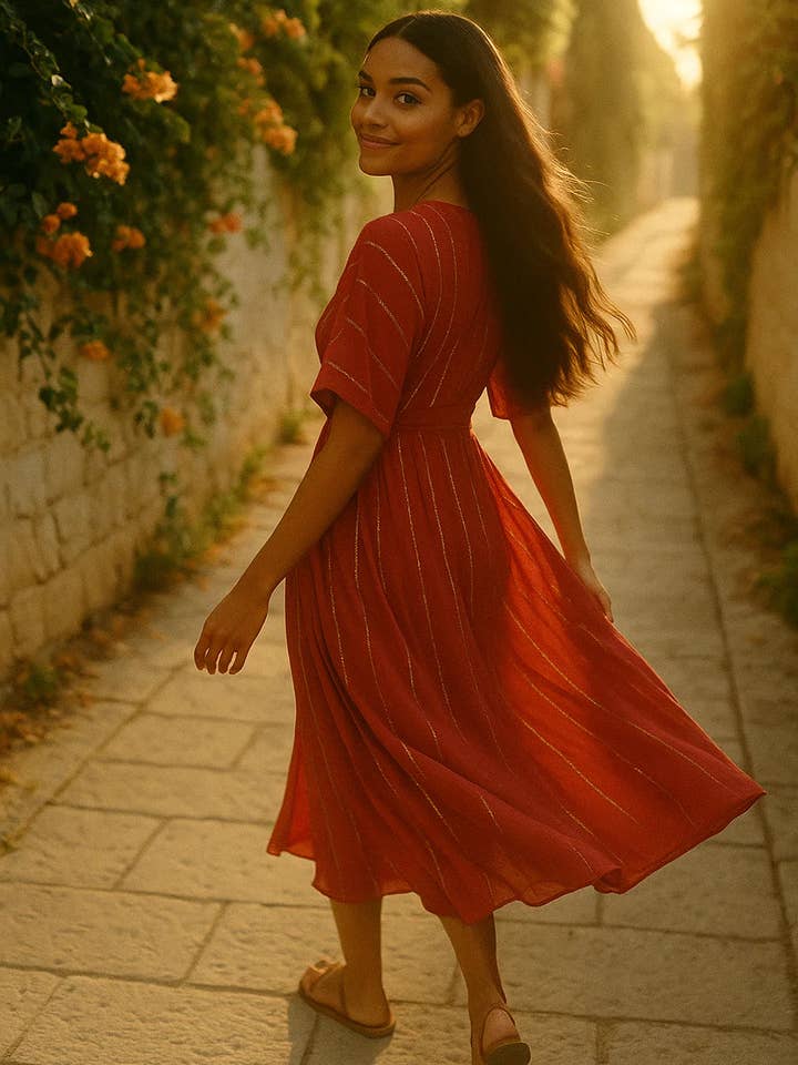 Soléa - Wholesale Dress - Women's - Scarlet Striped Sequin Midi Dress2