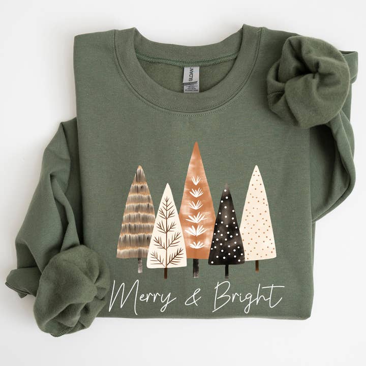 Refinery Number One LLC - Wholesale Graphic Sweatshirt - Women's - Merry and Bright, Christmas Trees, Hygge, Xmas Sweatshirt5
