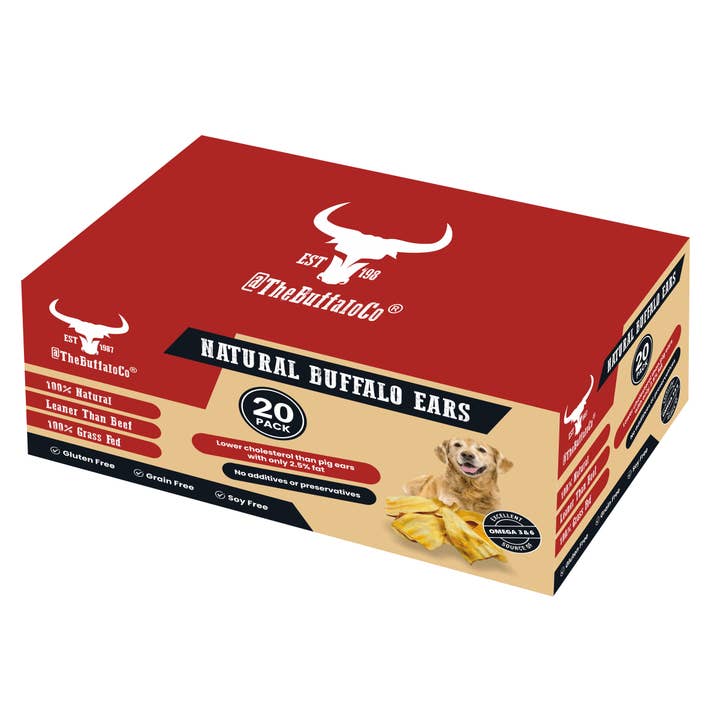 The Buffalo Co. – snacks e guloseimas - Cão por atacado – Buffalo Ears Caixa com 20 - Petiscos para Cachorro1