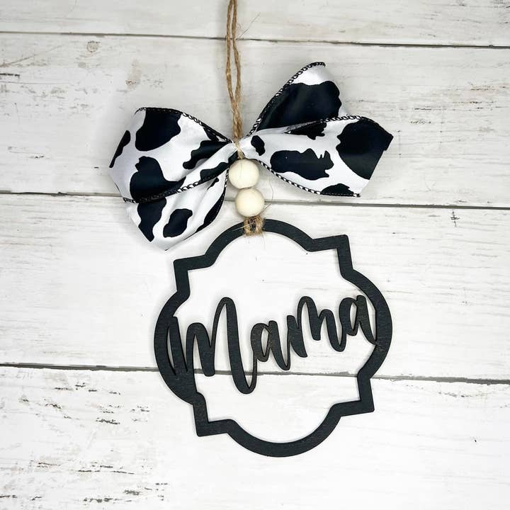 Mama Car Charm with Cow Print Bow for wholesale by Little Country Cottage LLC