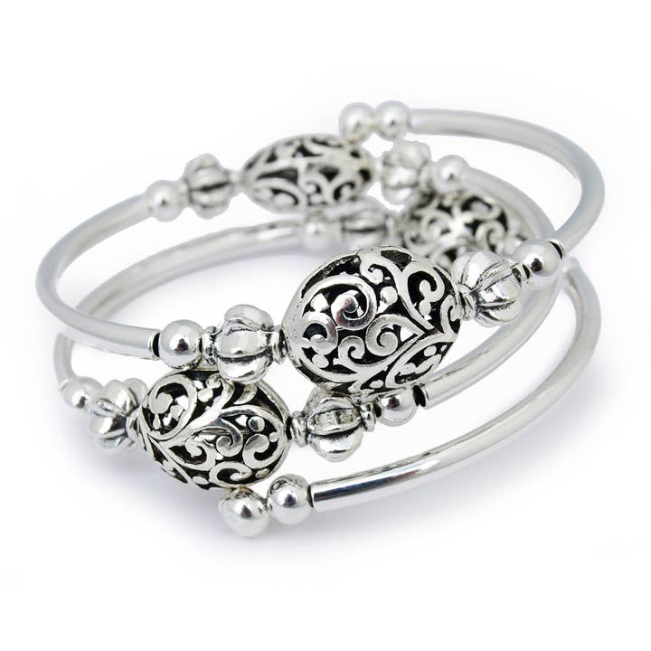 Damask - Silver Filigree Bracelet for wholesale by Crazyartgrrl Jewelry