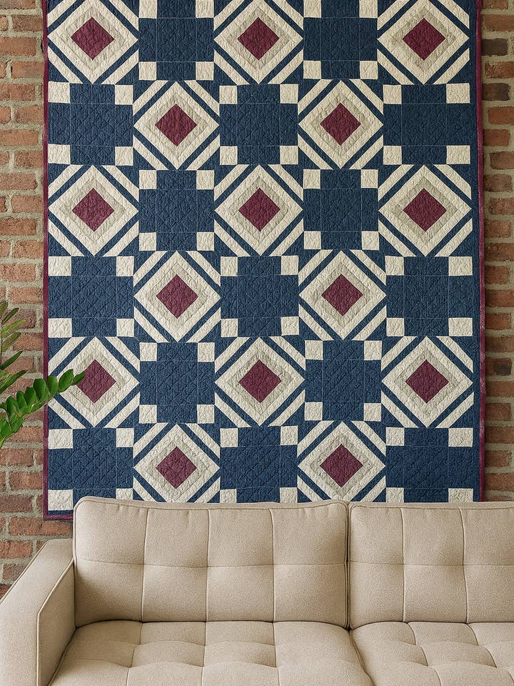 Midnight Mosaic Quilt Pattern, Modern Geometric Design for wholesale by HBL Designs/Handwoven By Leah
