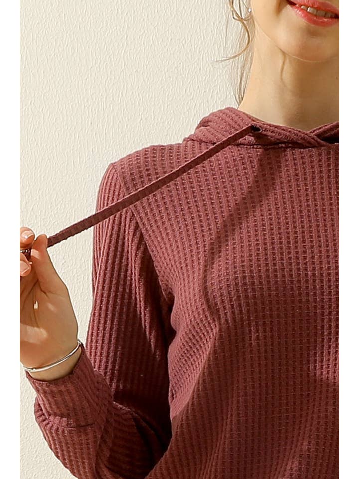 NINEXIS - Wholesale Hoodie - Women's - CWOHOL444_HOODED WAFFLE KNIT SWEATER TOP LOUNGE WEAR
