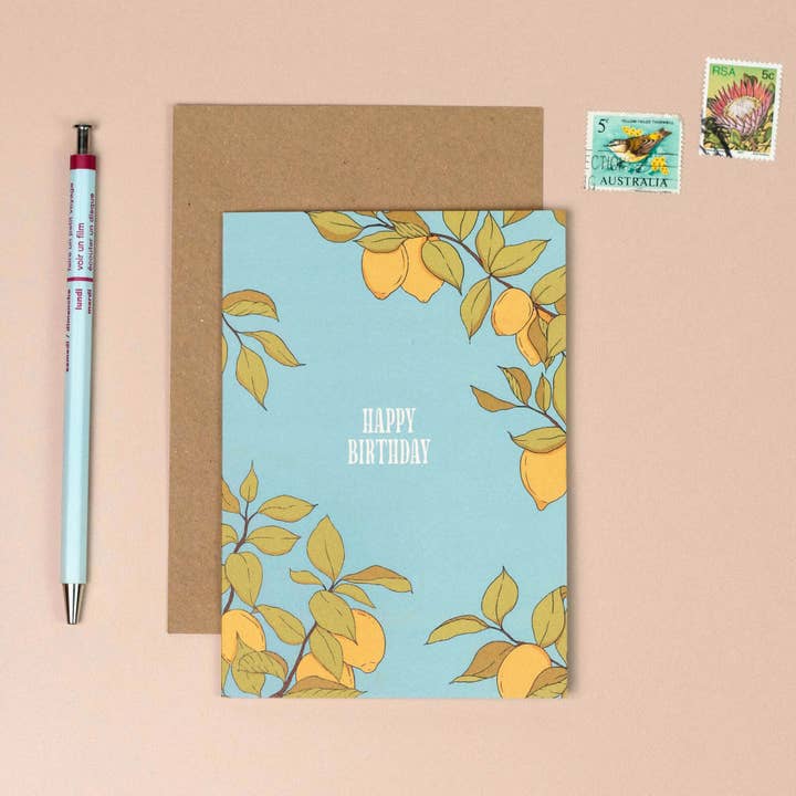 Happy Birthday Lemon Print Greeting Card | Birthday Card for wholesale by Lately Studio