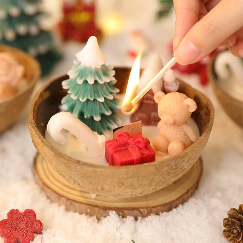 Candles Meta - Wholesale Jar/filled candle - Coconut Bowl Christmas Tree Scented Candle Gift Set6