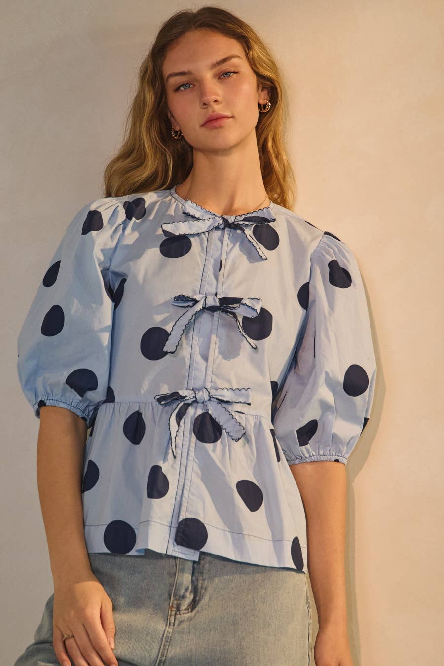 Oddi - Wholesale Blouse - Women's - Polka Dot Printed Puffed Sleeve Blouse2
