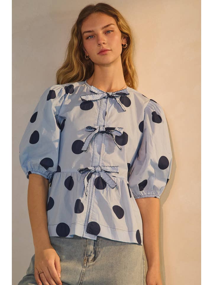 Oddi - Wholesale Blouse - Women's - Polka Dot Printed Puffed Sleeve Blouse2