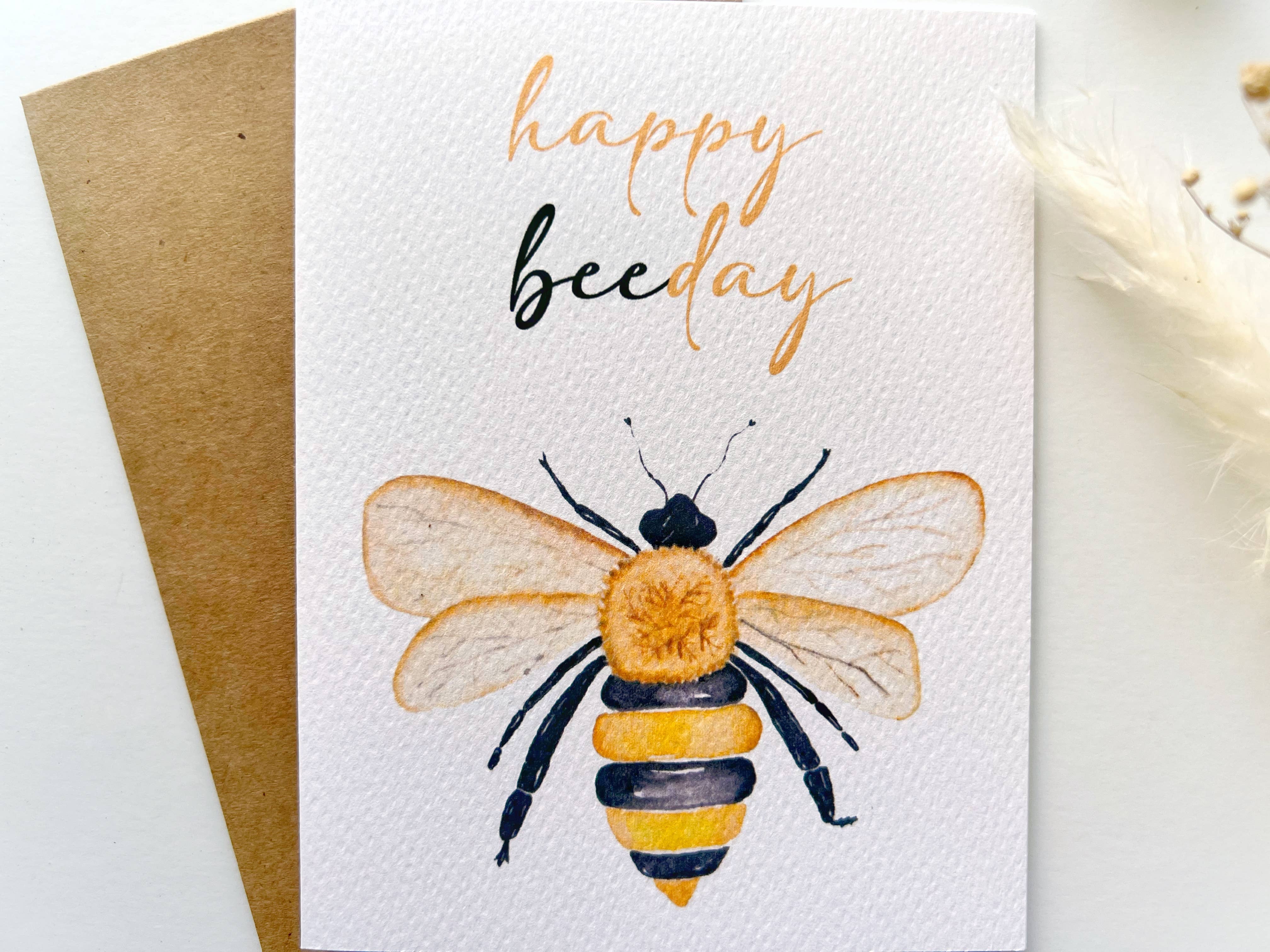 Ellamoonart - Wholesale Birthday Card - Bee-Day Watercolor Greeting Card | Birthday Card1