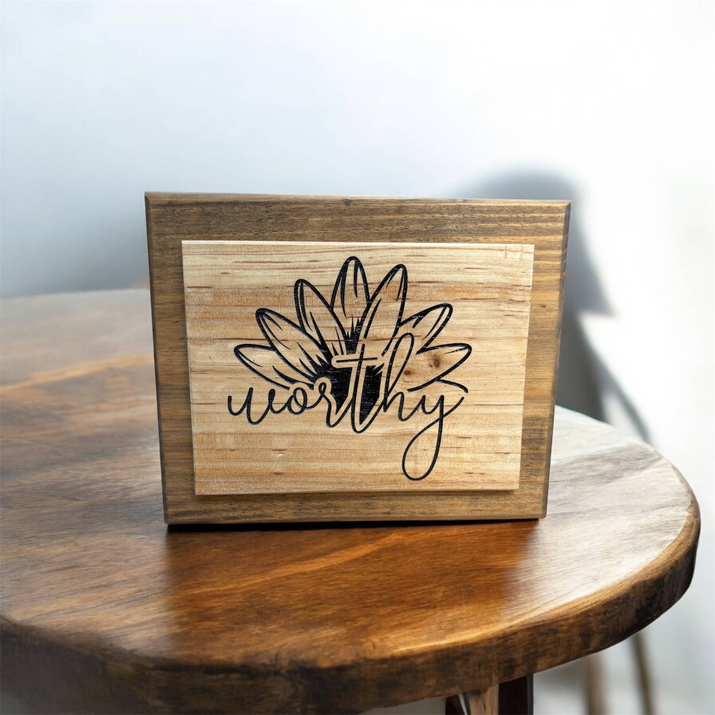 Faithful Creations Studios - Wholesale Sign - Rustic Wooden “Worthy” Sign with Sunflower Cross | Christian