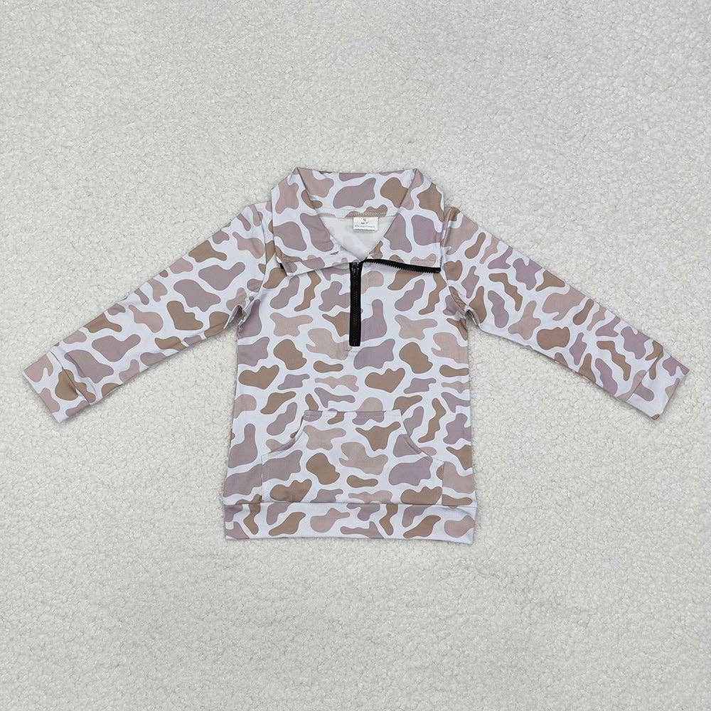 Aier Wholesale - Wholesale Mommy & Me Sets - Mommy and Me Baby Boys Khaki Camo Zip Pocket Pullovers Tops1