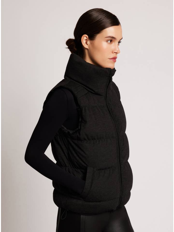 Dark Charcoal Black Adventurer Reversible Faux Fur Puffer Vest for wholesale on Faire