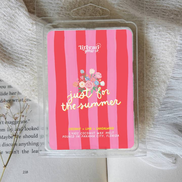 Romance Bookstore Gift- Bookish Wax Melt-Just for the Summer for wholesale by Literari Goods, Co | Book Themed Candles + Gifts